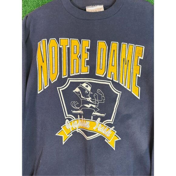 XL - Vintage 1990s Notre Dame University Irish Navy Yellow Sweatshirt Crewneck - Picture 2 of 10